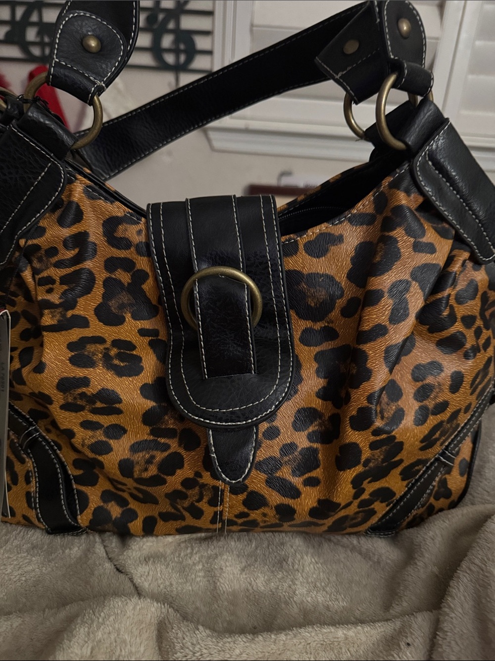 Leopard Print Shoulder Bag with Black Trim by Merona